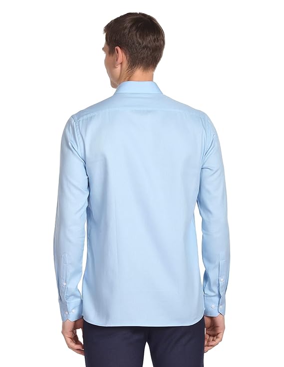 Arrow Men's Solid Full Sleeve Slim Fit Cutaway Collar Cotton Formal Shirt (BLUE)