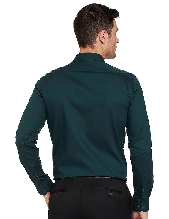 Arrow Men's Solid Full Sleeve Slim Fit Cutaway Collar Cotton Formal Shirt (GREEN)