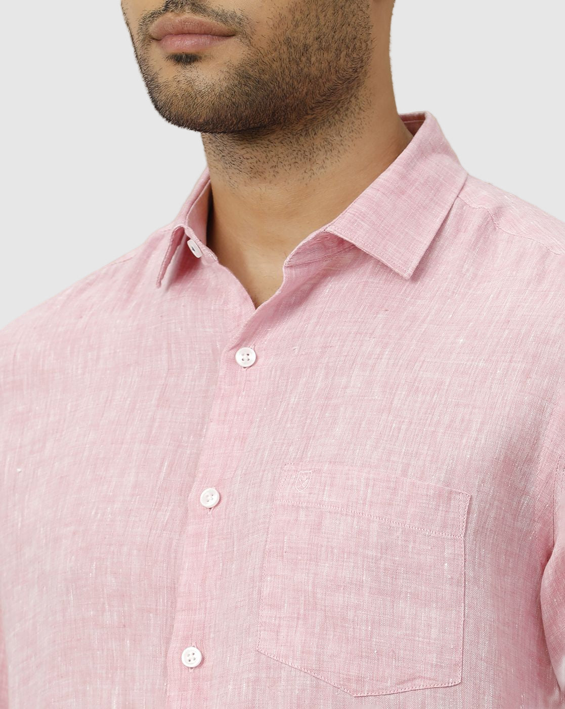 Men's Pure Linen Pink Solid Contemporary Fit Full Sleeve Casual Shirt
