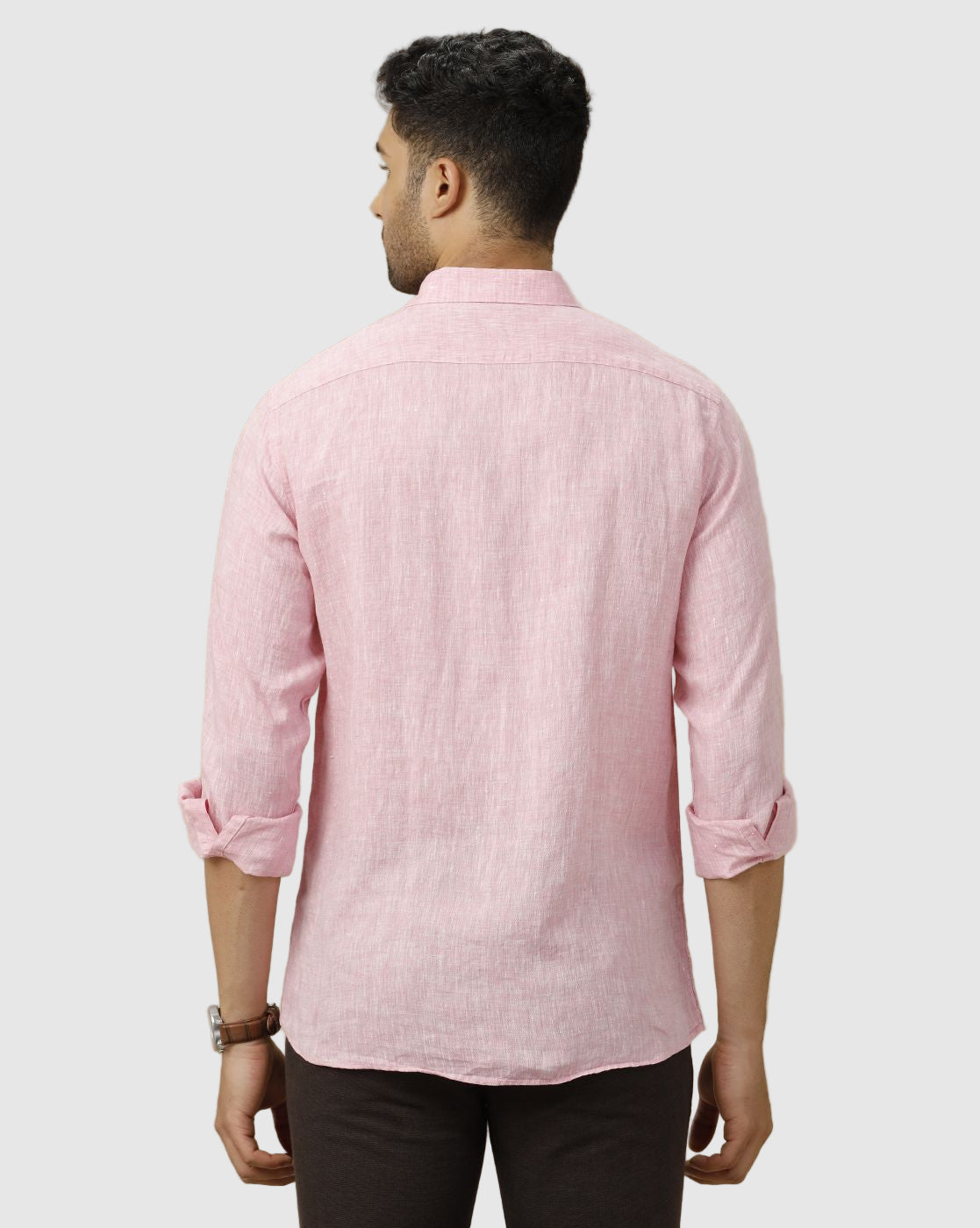 Men's Pure Linen Pink Solid Contemporary Fit Full Sleeve Casual Shirt