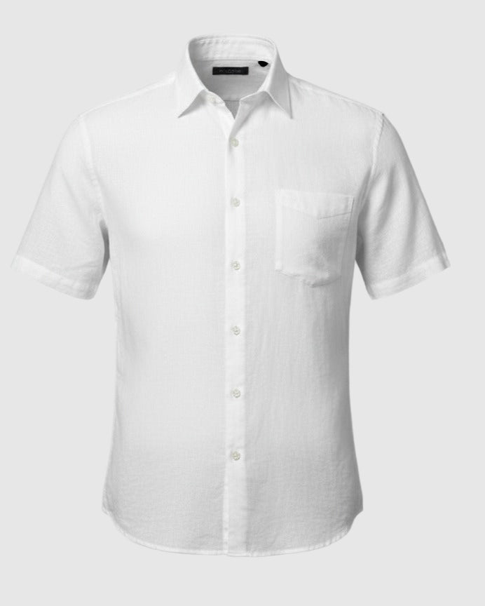 Linen Club Men's Pure Linen White Checked Contemporary Fit Half Sleeve Casual Shirt