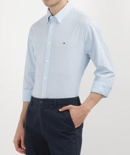 TOMMY HILFIGER Men's Blue Checked Regular Fit Shirt