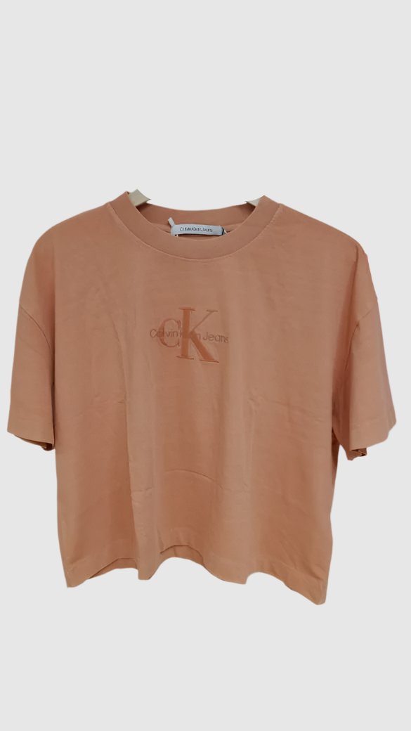 CALVIN KLEIN Women Mono Logo Print Regular Fit Crew-Neck T-Shirt