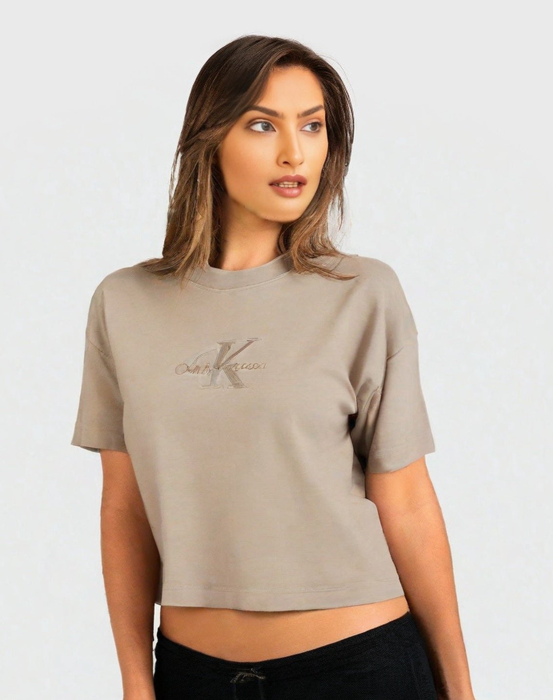 CALVIN KLEIN Women Mono Logo Print Regular Fit Crew-Neck T-Shirt