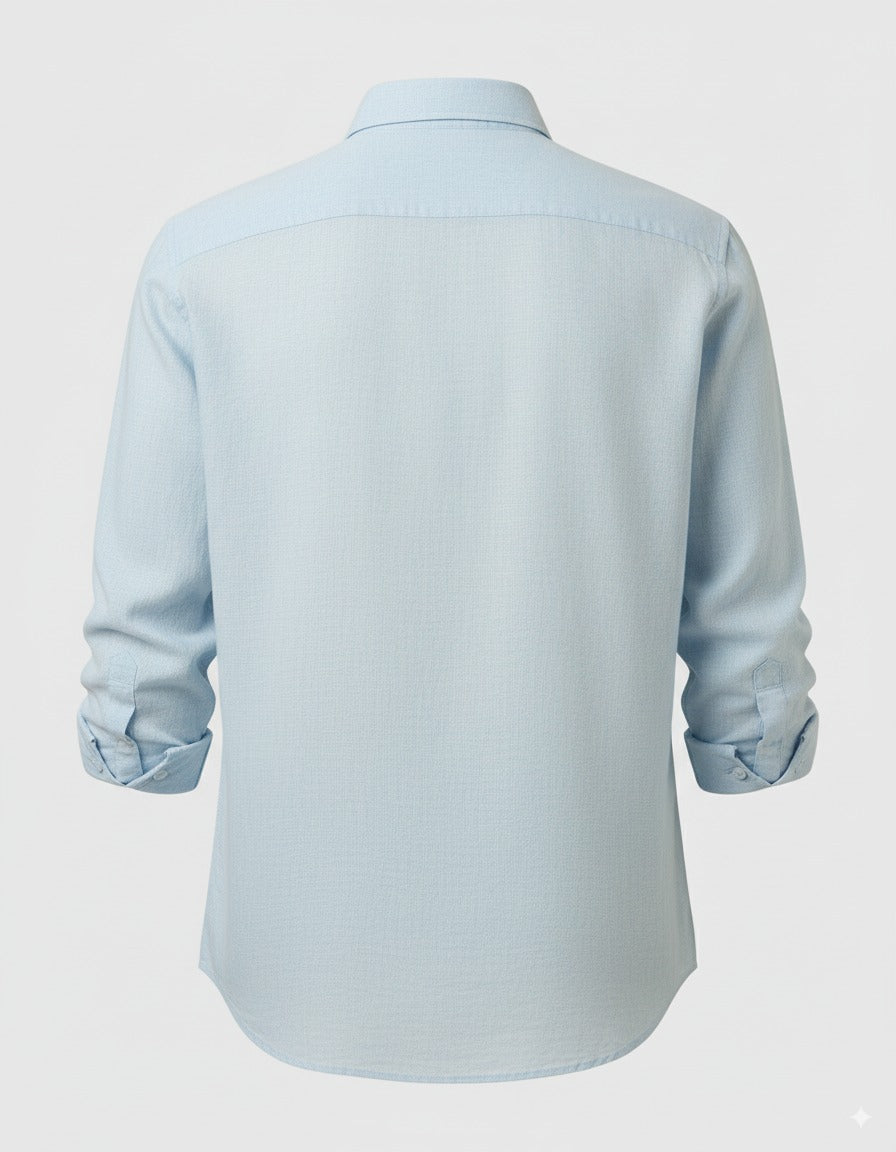 LINEN CLUB Men's Blended Linen Blue Solid Contemporary Fit Full Sleeve Casual Shirt