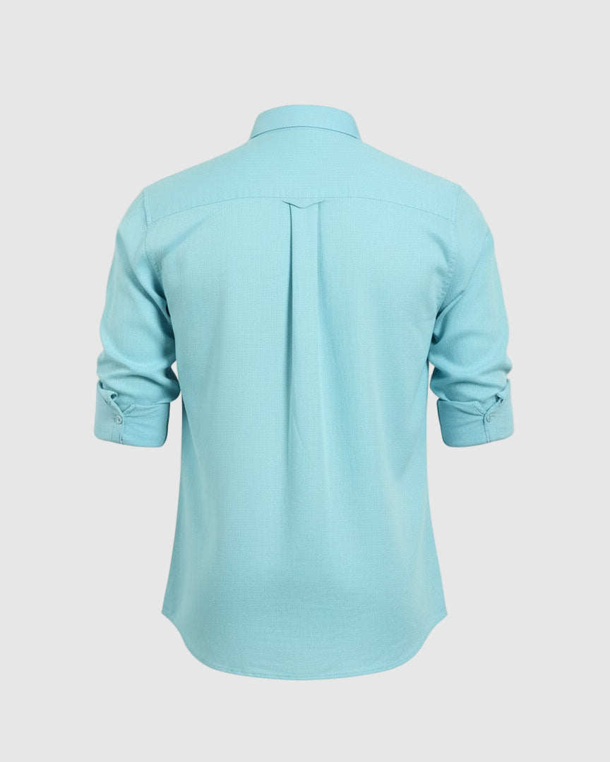 Linen Club Men's Linen Rich Turquoise Blue Solid Contemporary Fit Full Sleeve Casual Shirt