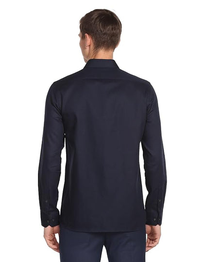 Arrow Men's Solid Full Sleeve Slim Fit Cutaway Collar Cotton Formal Shirt (BLACK)