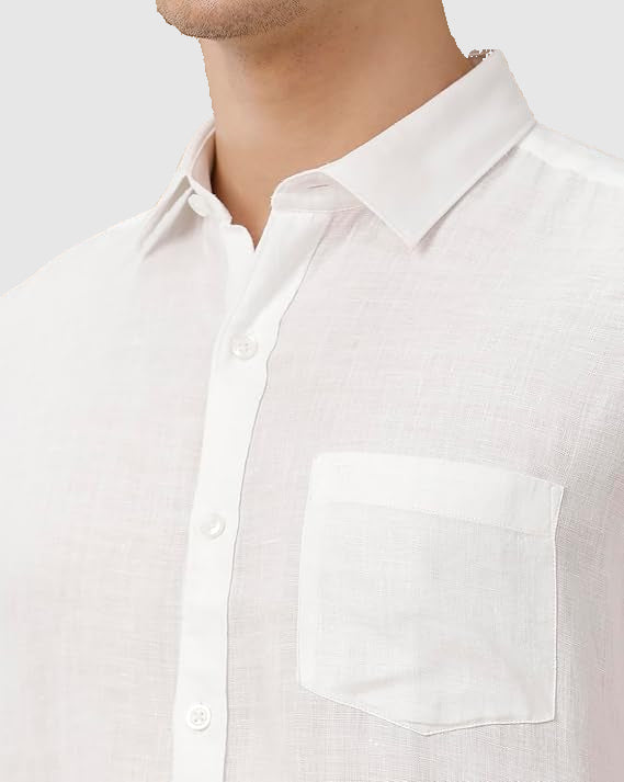 Linen Club Men's Pure Linen White Checked Contemporary Fit Half Sleeve Casual Shirt