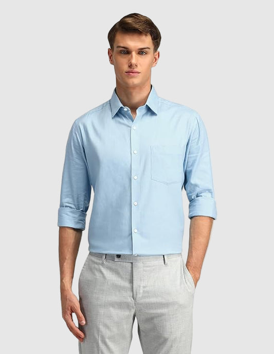 Arrow Men's Solid Full Sleeve Slim Fit Cutaway Collar Cotton Formal Shirt (BLUE)