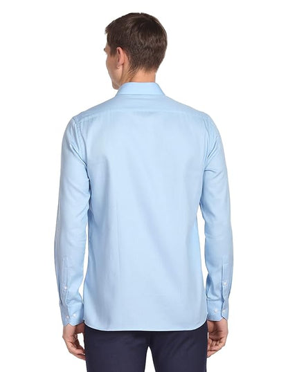 Arrow Men's Solid Full Sleeve Slim Fit Cutaway Collar Cotton Formal Shirt (BLUE)