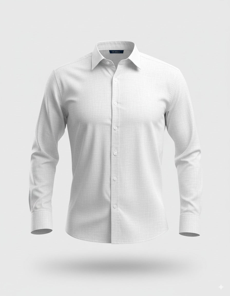Linen Club Men's Pure Linen White Solid Contemporary Fit Full Sleeve Casual Shirt