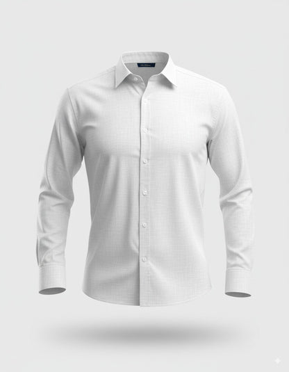 Linen Club Men's Pure Linen White Solid Contemporary Fit Full Sleeve Casual Shirt