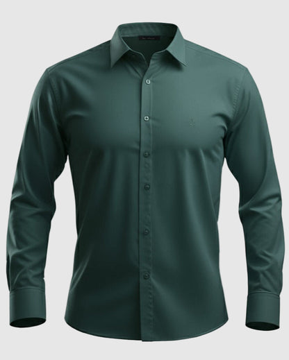 Arrow Men's Solid Full Sleeve Slim Fit Cutaway Collar Cotton Formal Shirt (GREEN)