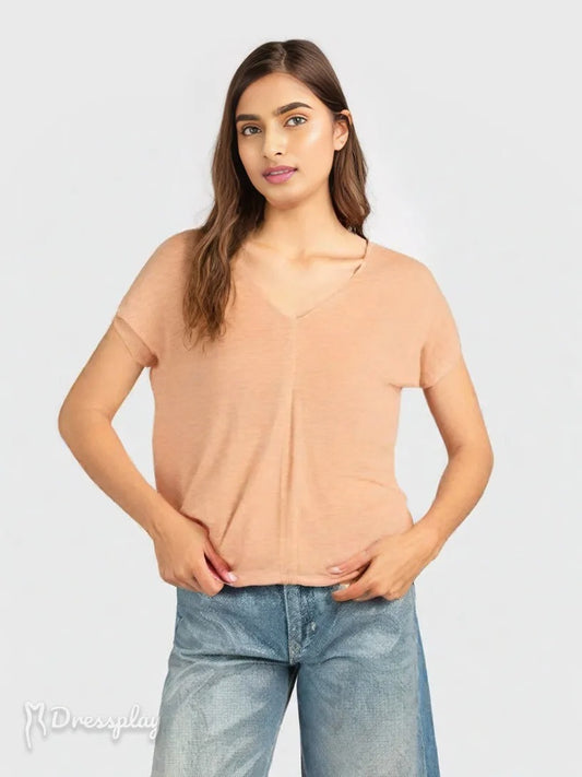 MANGO WOMEN'S V NECK T-SHIRT