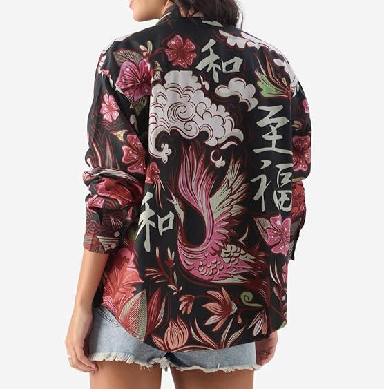 The Souled Store Konnichiwa Women and Girls Long Sleeve Button Down Cotton Boyfriend Fit Shirts