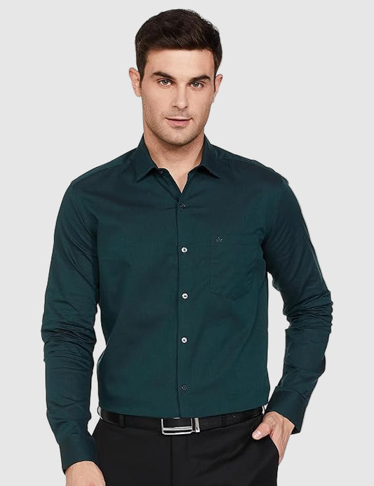 Arrow Men's Solid Full Sleeve Slim Fit Cutaway Collar Cotton Formal Shirt (GREEN)