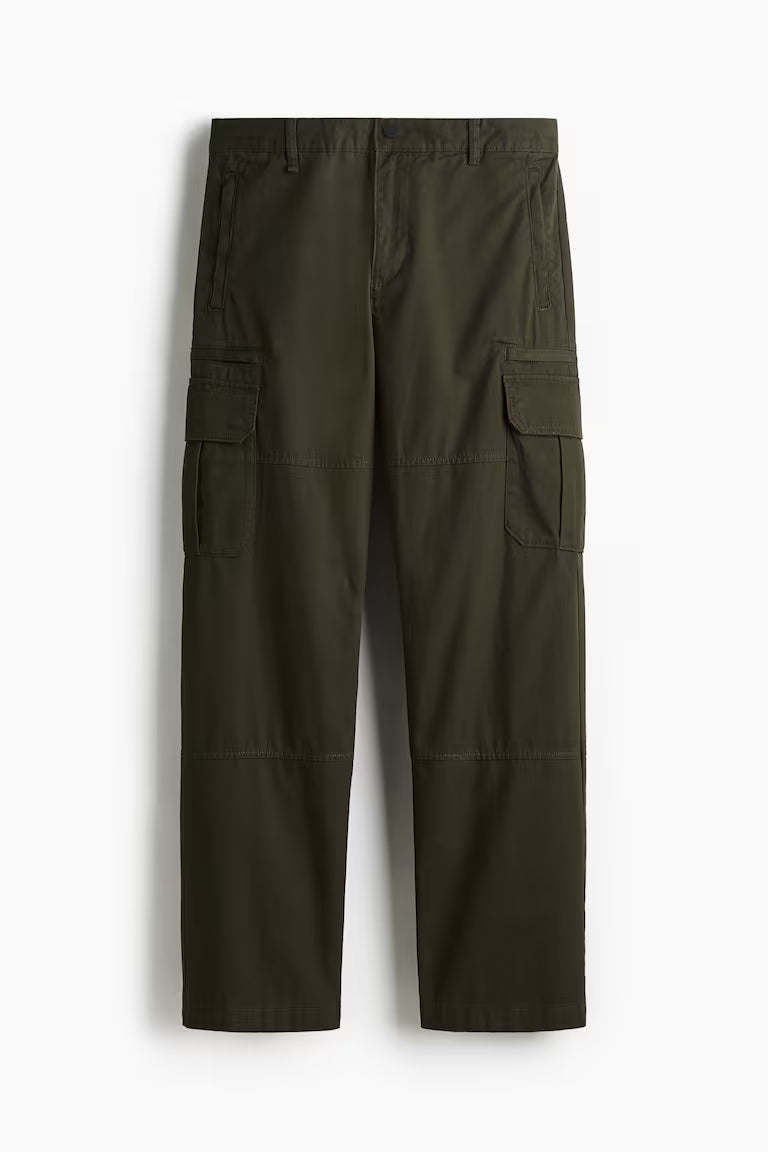 H&M Loose Fit Dark khaki green Cargo trousers
