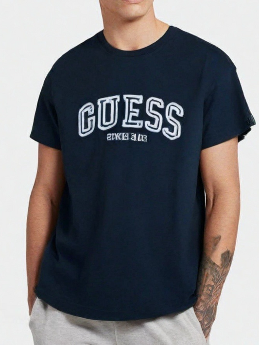 GUESS mens Short Sleeve College Logo Tee T-Shirt