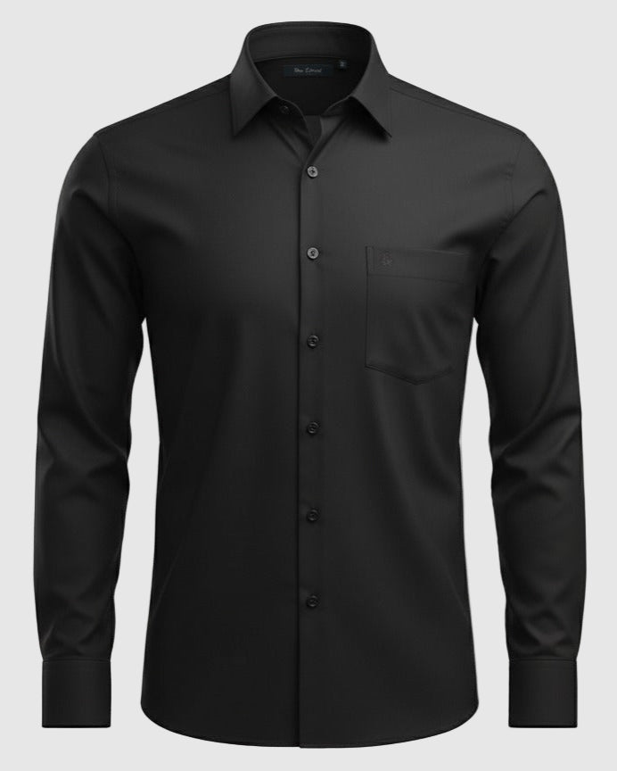 Arrow Men's Solid Full Sleeve Slim Fit Cutaway Collar Cotton Formal Shirt (BLACK)