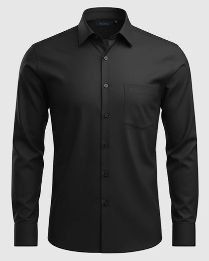 Arrow Men's Solid Full Sleeve Slim Fit Cutaway Collar Cotton Formal Shirt (BLACK)