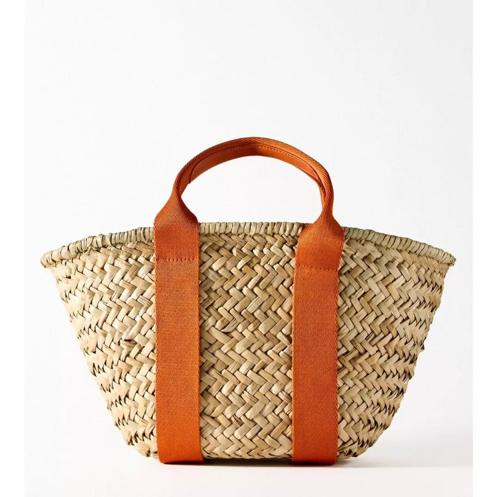 ZARA MINI RAFFIA BASKET BAG Orange Straw Shoulder Tote