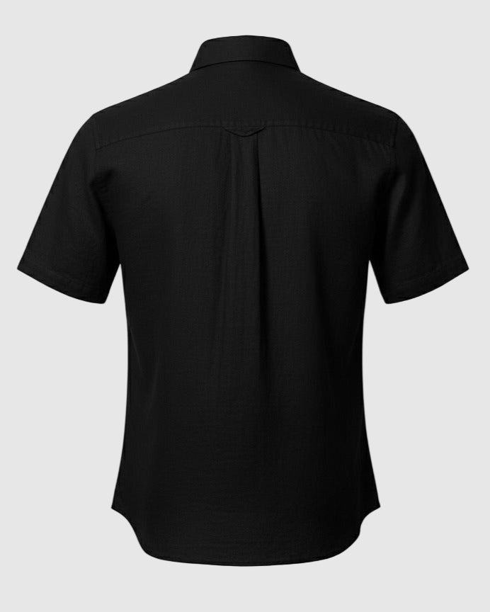 Linen Club Men's Pure Linen Black Checked Contemporary Fit Half Sleeve Casual Shirt