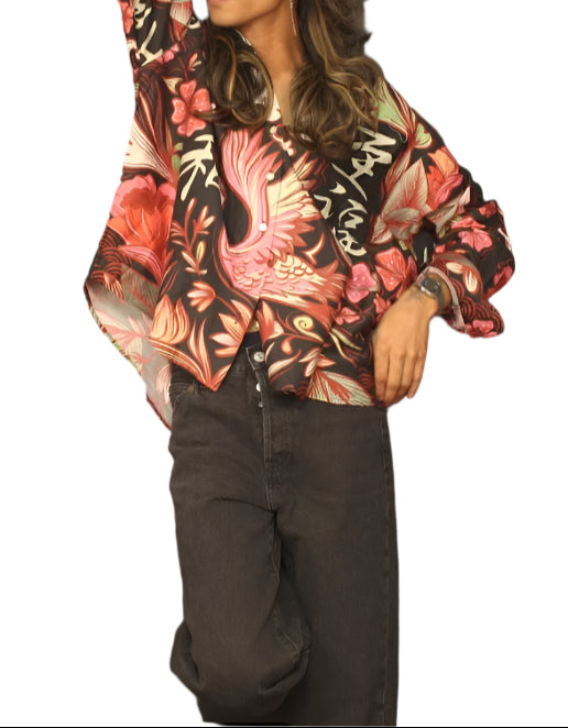 The Souled Store Konnichiwa Women and Girls Long Sleeve Button Down Cotton Boyfriend Fit Shirts