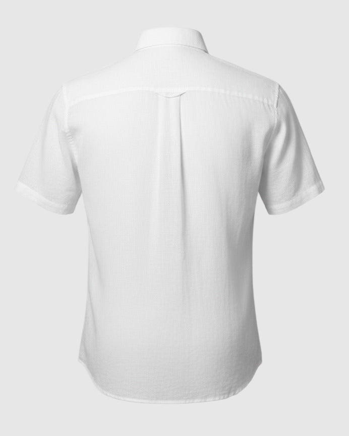 Linen Club Men's Pure Linen White Checked Contemporary Fit Half Sleeve Casual Shirt