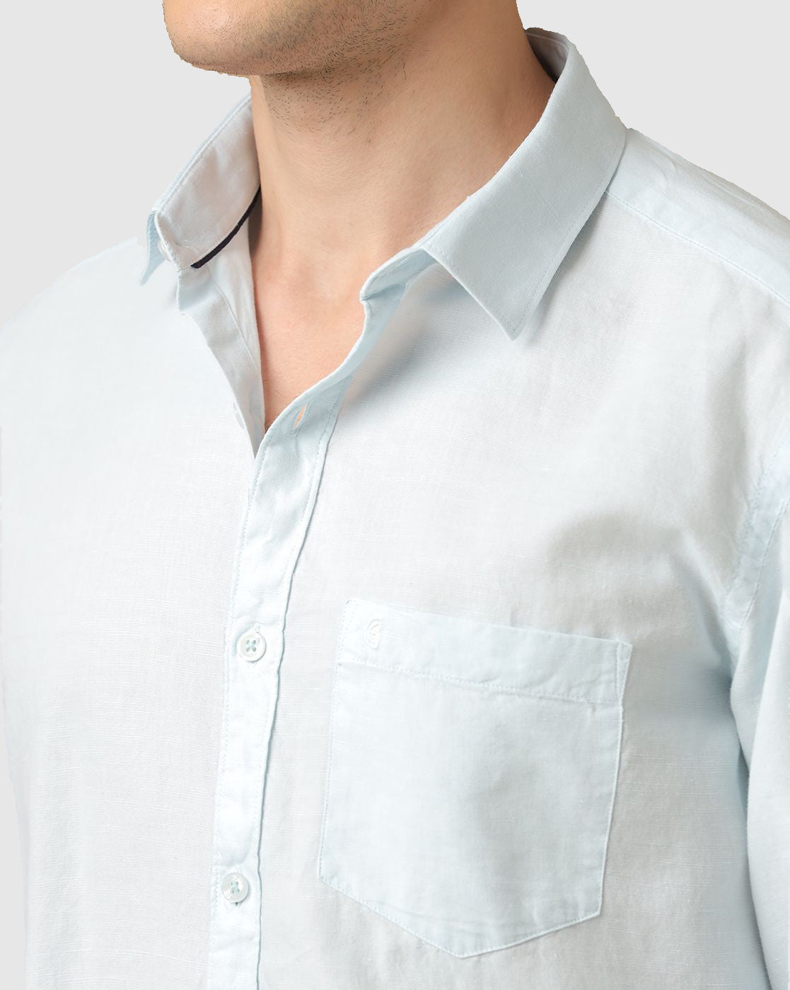 LINEN CLUB Men's Blended Linen Blue Solid Contemporary Fit Full Sleeve Casual Shirt