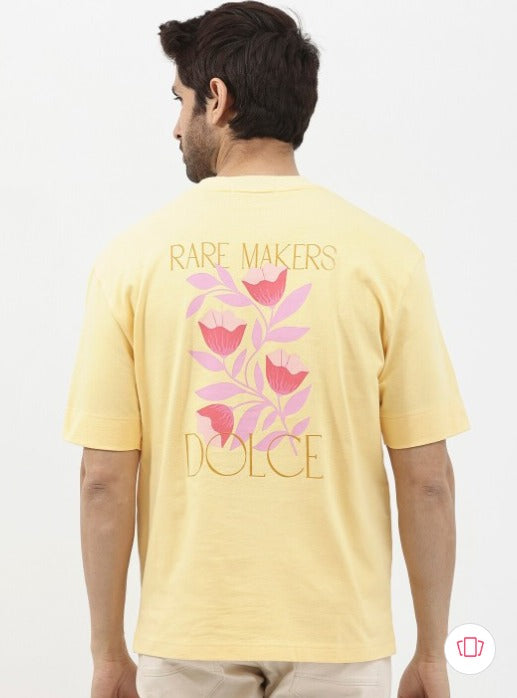 RARE RABBIT Men Beck Typography Printed Oversized T-Shirt