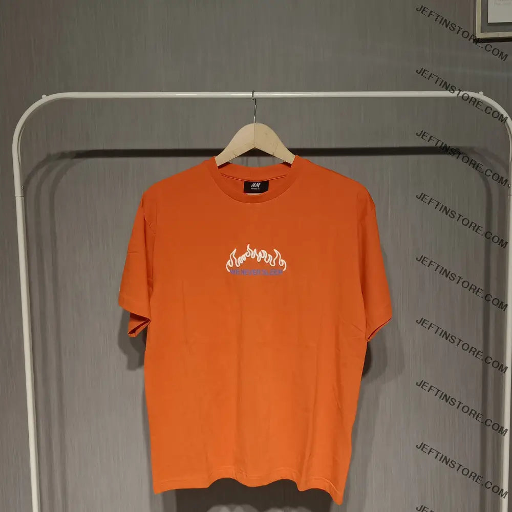 H&M Round Neck Oversized T-Shirt Orange / S