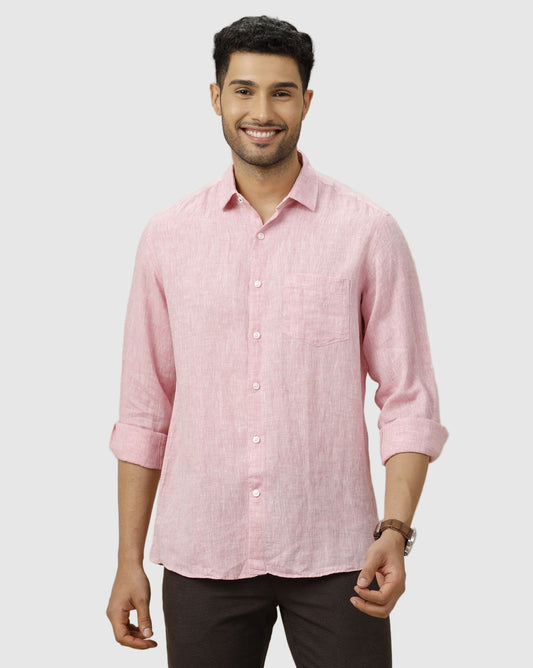 Men's Pure Linen Pink Solid Contemporary Fit Full Sleeve Casual Shirt