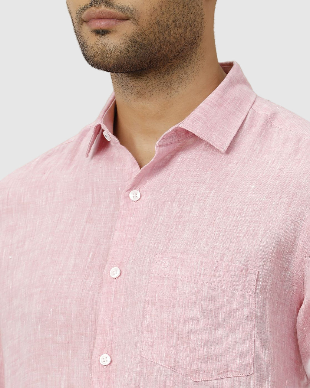 LINEN CLUB Men's Pure Linen Pink Solid Contemporary Fit Full Sleeve Casual Shirt