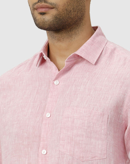 Men's Pure Linen Pink Solid Contemporary Fit Full Sleeve Casual Shirt