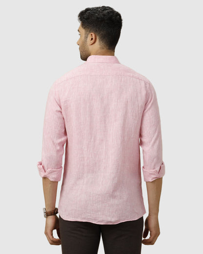 Men's Pure Linen Pink Solid Contemporary Fit Full Sleeve Casual Shirt