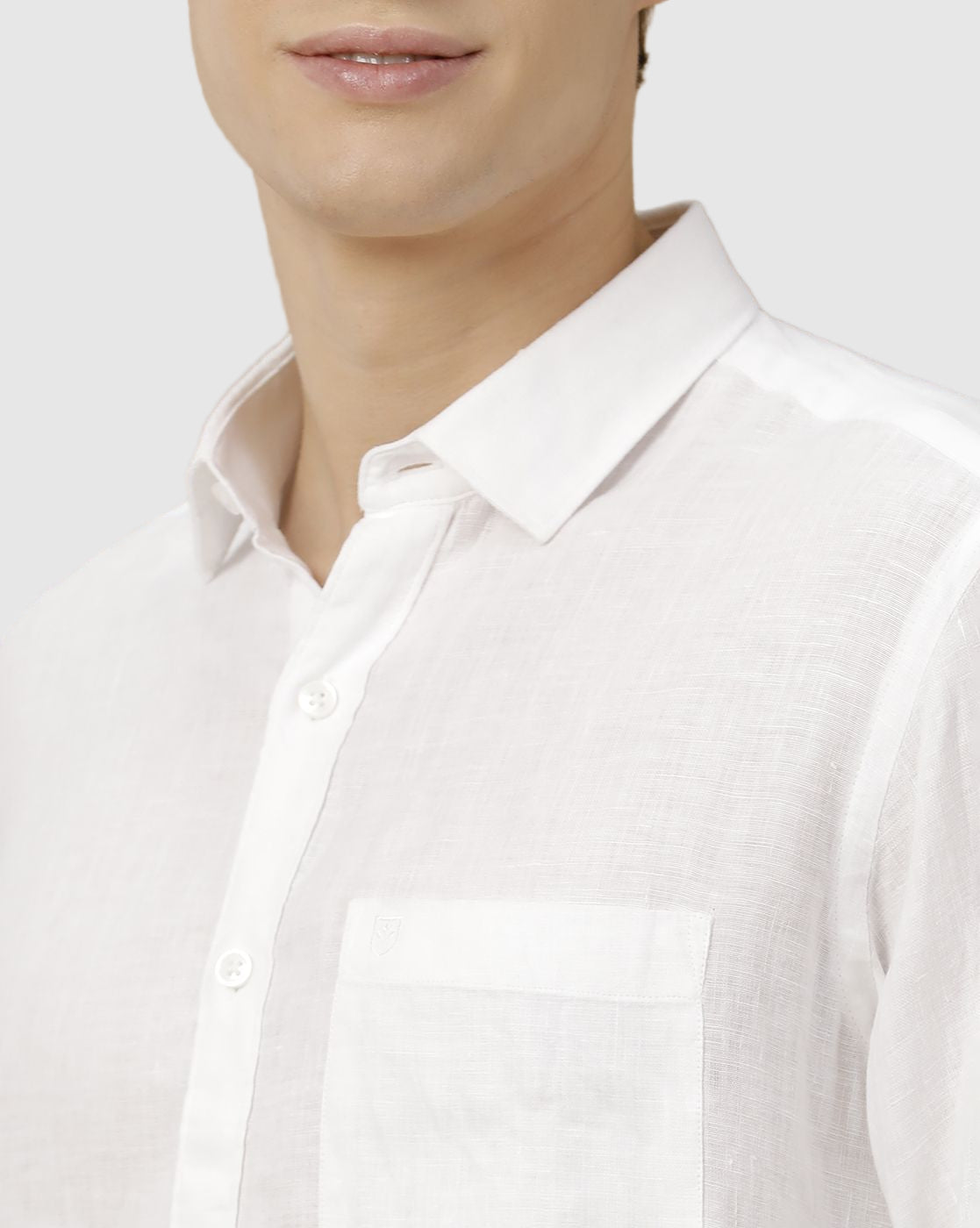 Linen Club Men's Pure Linen White Solid Contemporary Fit Full Sleeve Casual Shirt