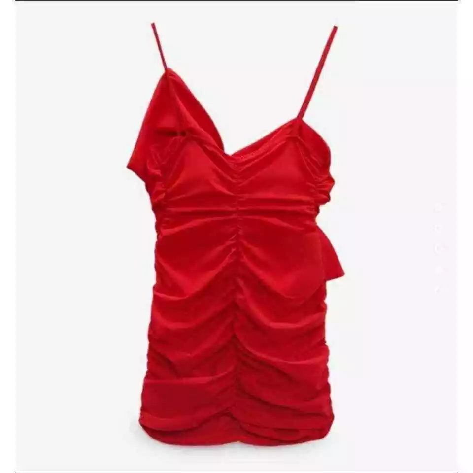 NWT Zara Red Ruched Bow Mini Dress Blogger Fave Small (size:m)