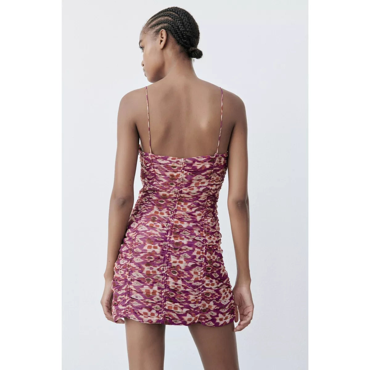 PRINTED DRESS WITH DRAPING (size:s)