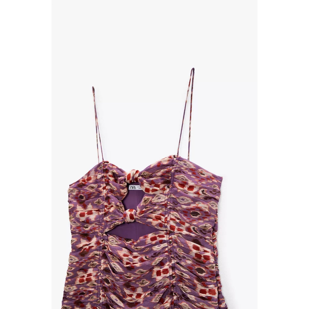 PRINTED DRESS WITH DRAPING (size:s)