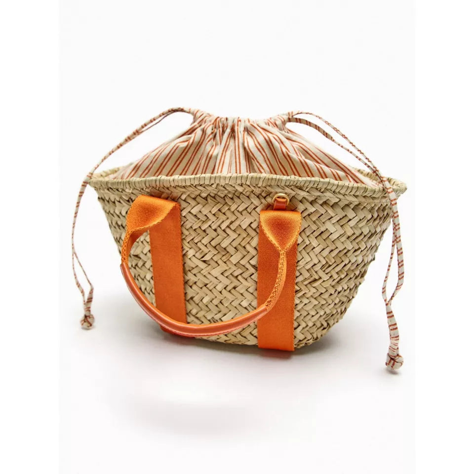 ZARA MINI RAFFIA BASKET BAG Orange Straw Shoulder Tote