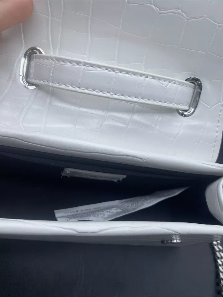 ZARA White Animal Croc Embossed Print Shoulder Hand Bag Gold Tone Chain Strap