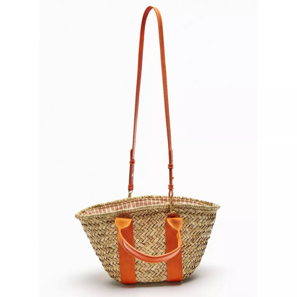 ZARA MINI RAFFIA BASKET BAG Orange Straw Shoulder Tote